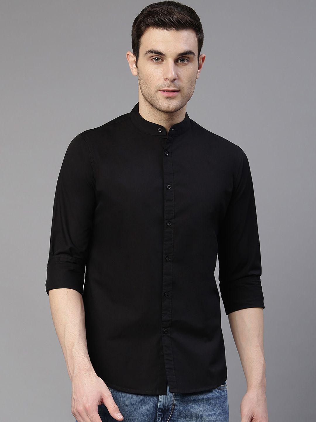 dennis lingo men black comfort slim fit solid pure cotton casual shirt
