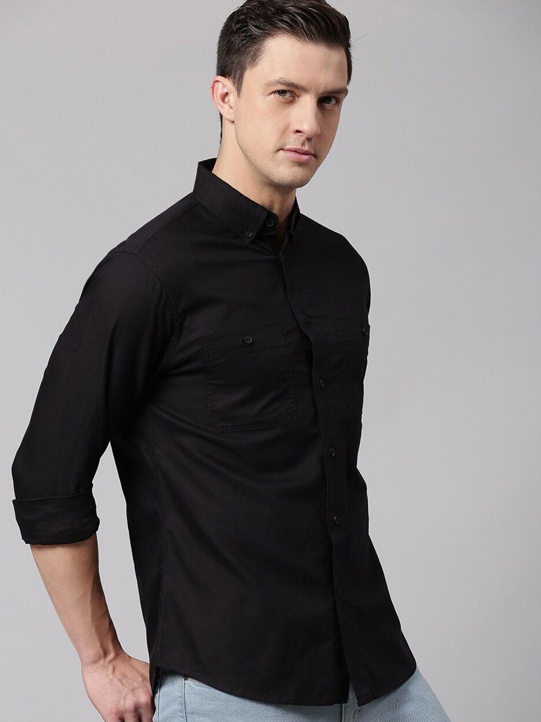 dennis lingo men black slim fit casual cotton shirt