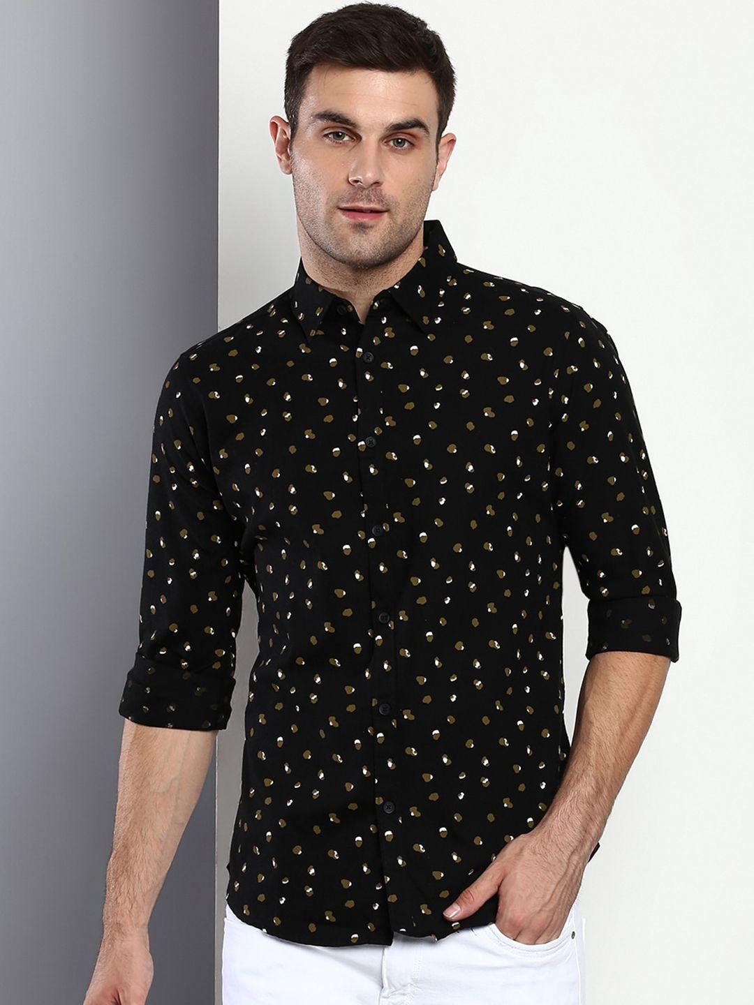 dennis lingo men black slim fit printed casual shirt