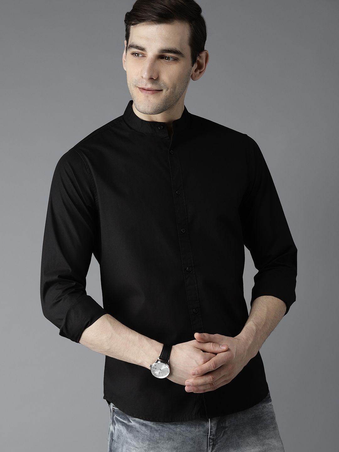 dennis lingo men black slim fit solid casual shirt
