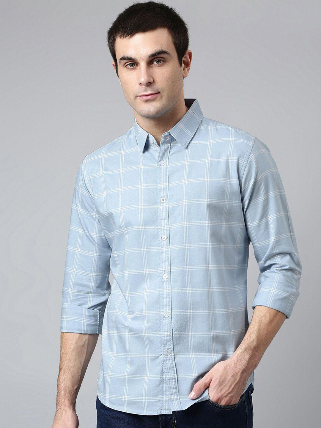 dennis lingo men blue comfort slim fit checked casual shirt