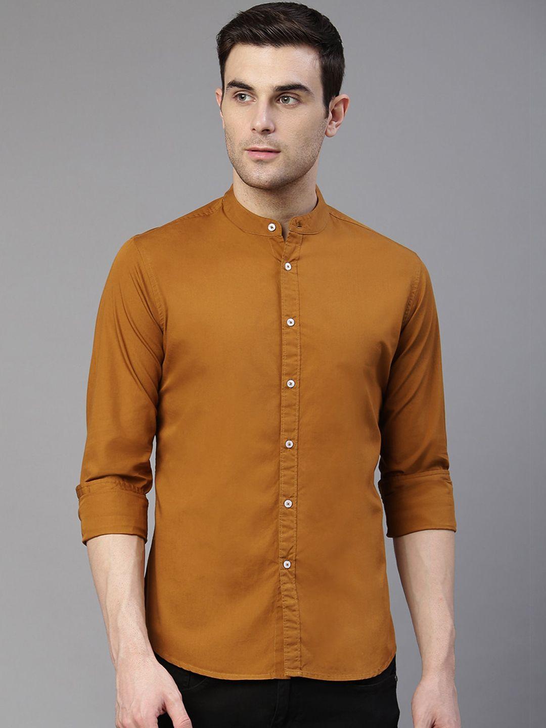 dennis lingo men brown comfort slim fit solid pure cotton casual shirt