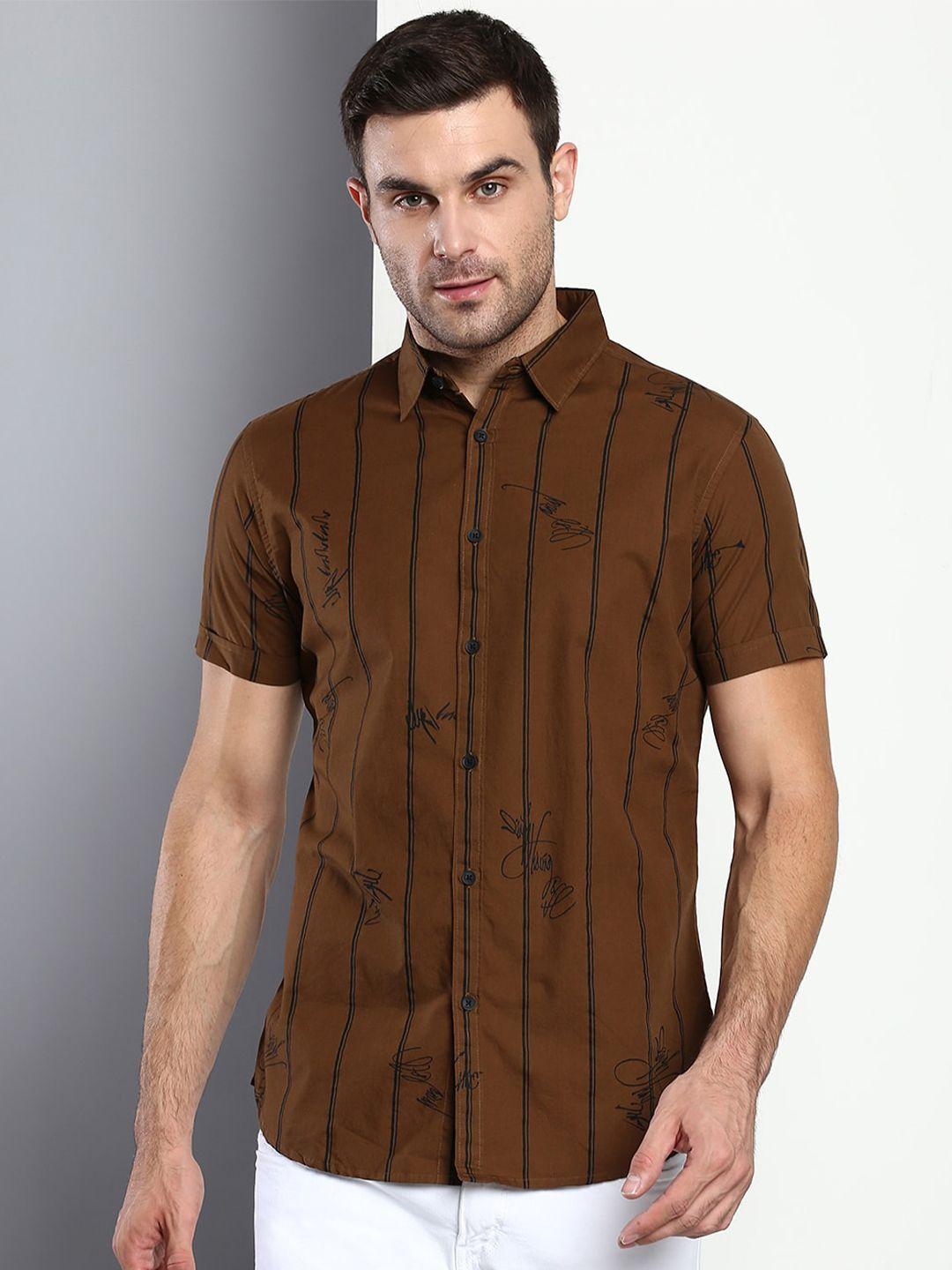 dennis lingo men brown slim fit checked casual shirt