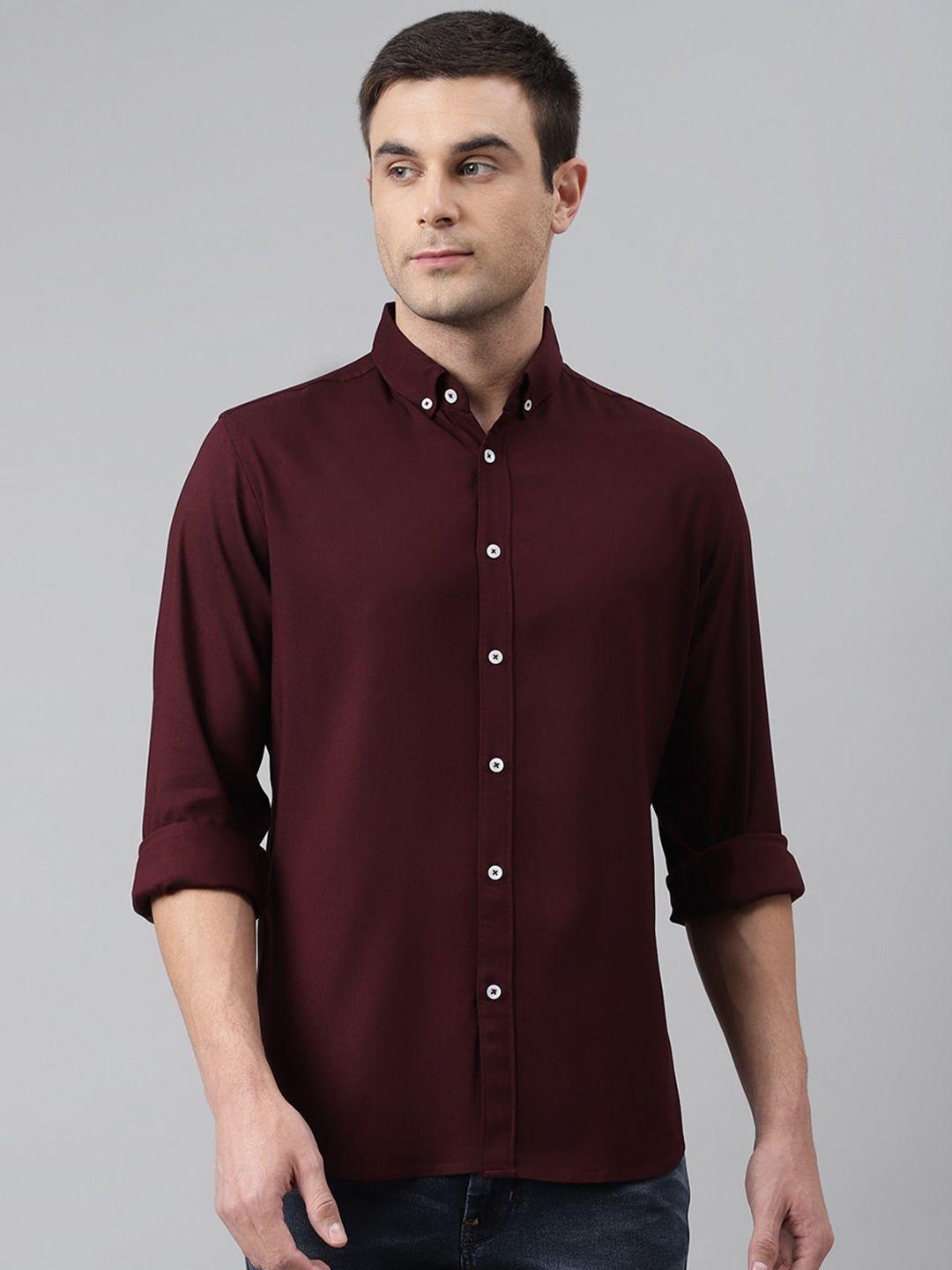 dennis lingo men burgundy comfort slim fit casual shirt