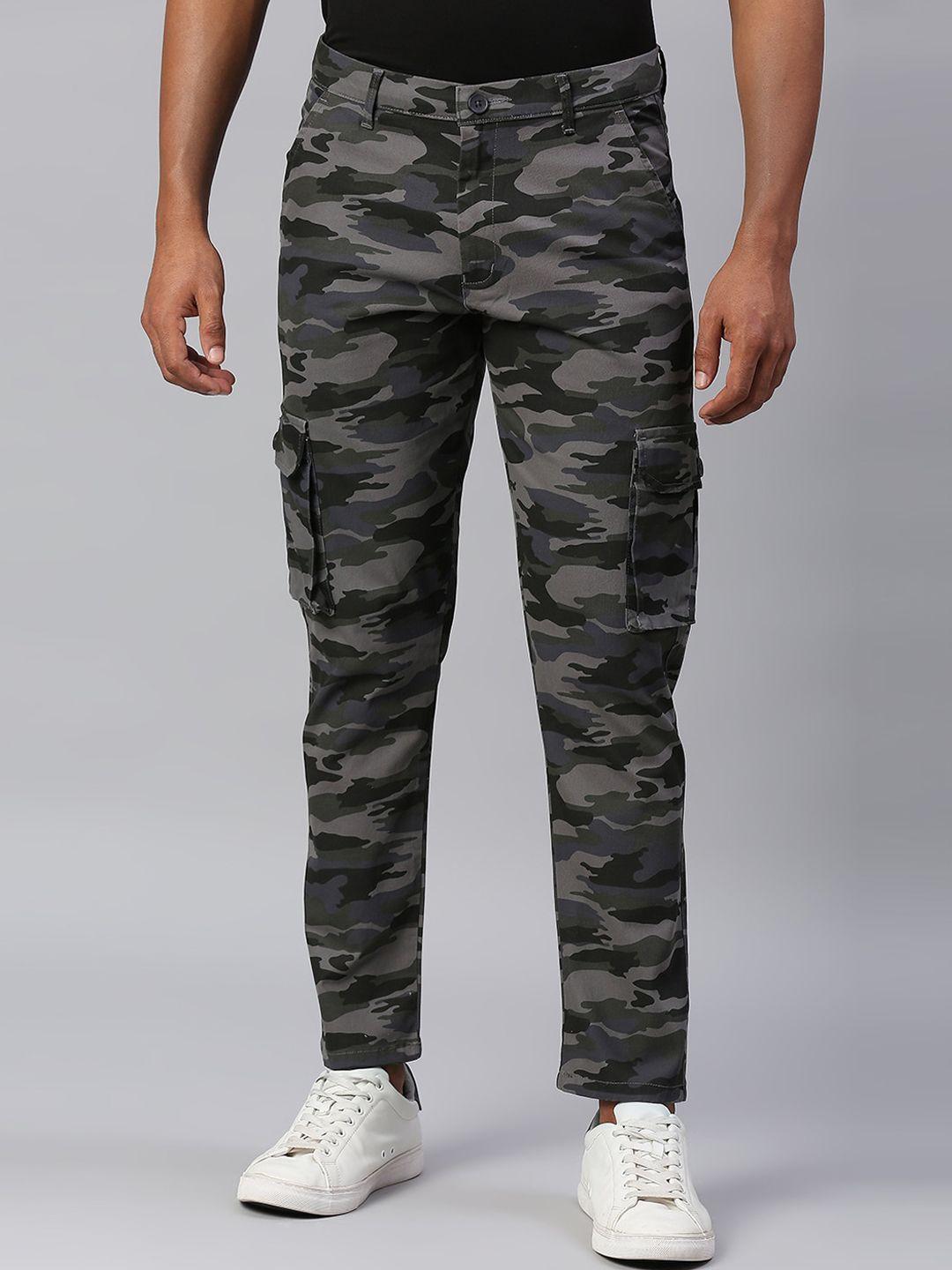 dennis lingo men camouflage printed tapered fit cotton cargos trousers