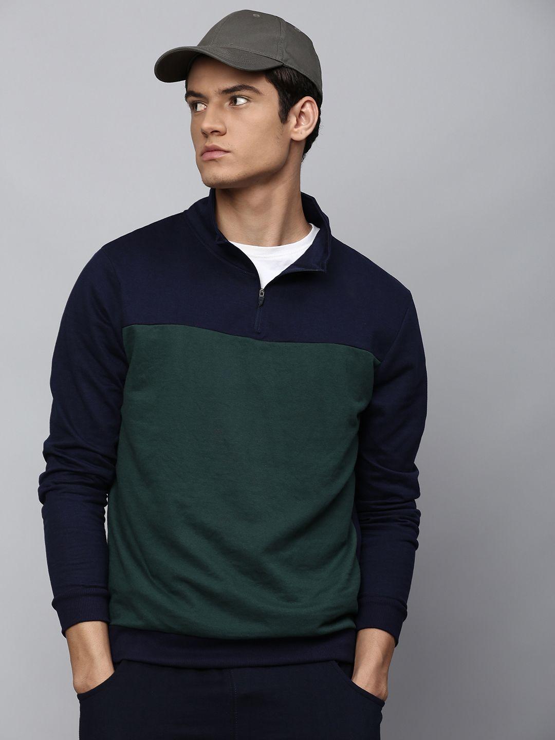 dennis lingo men green colourblocked sweatshirt