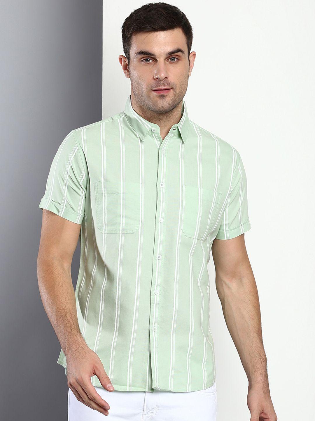 dennis lingo men green slim fit checked casual shirt