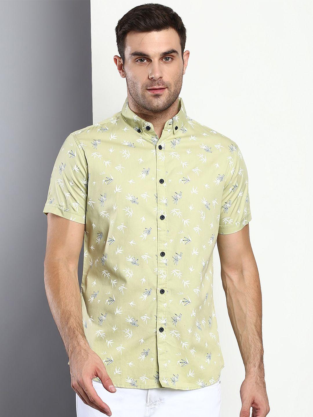 dennis lingo men green slim fit printed casual shirt