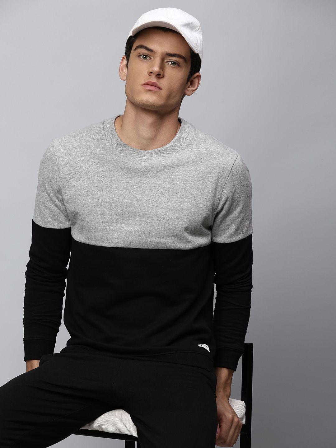 dennis lingo men grey colourblocked sweatshirt