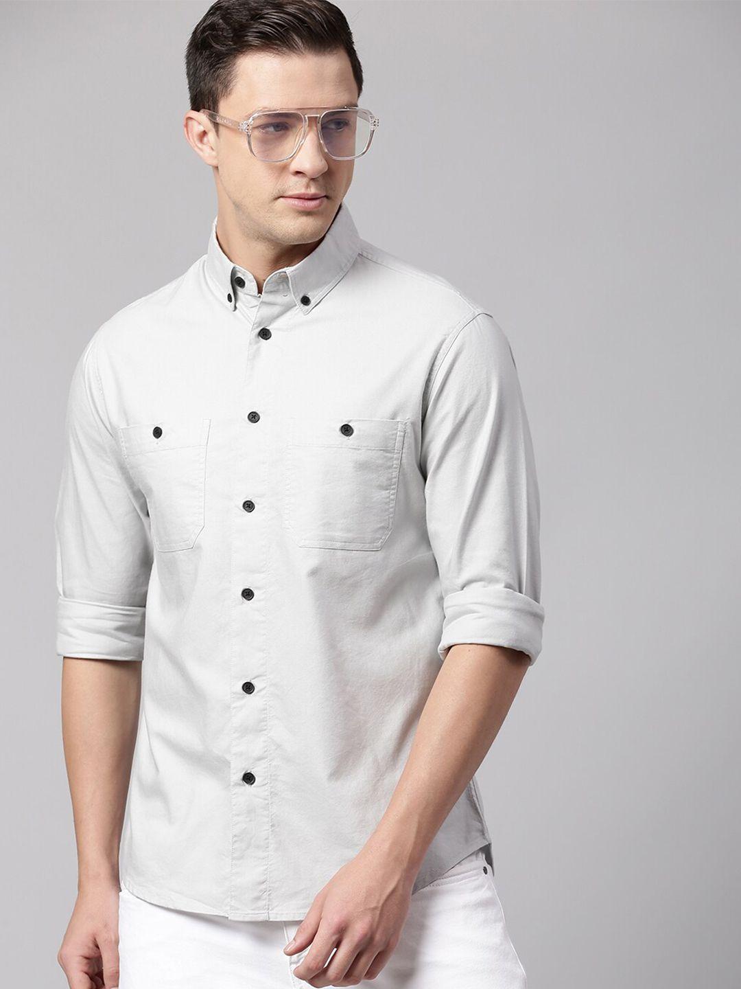 dennis lingo men grey slim fit casual cotton  shirt