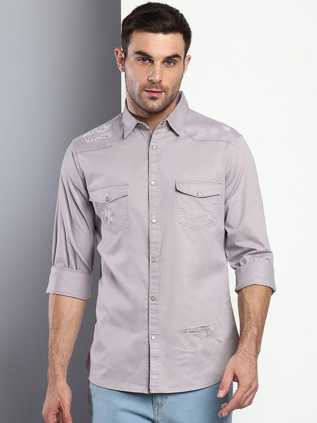 dennis lingo men grey slim fit casual shirt