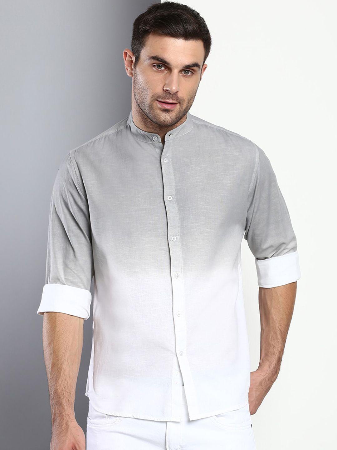 dennis lingo men grey slim fit casual shirt