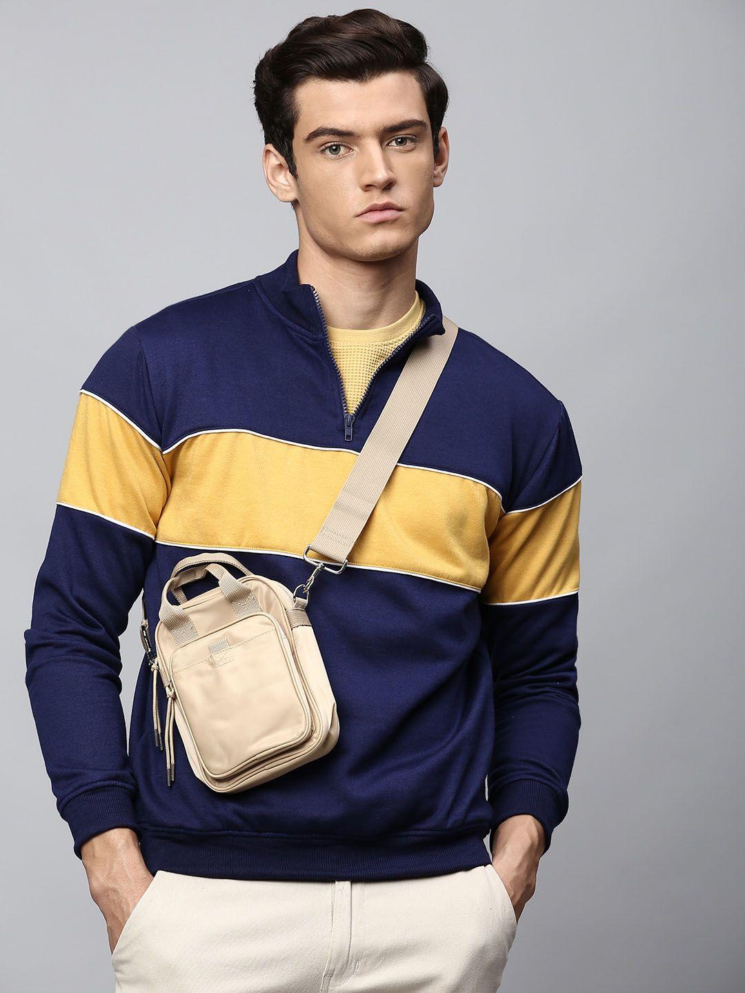 dennis lingo men navy blue colourblocked sweatshirt