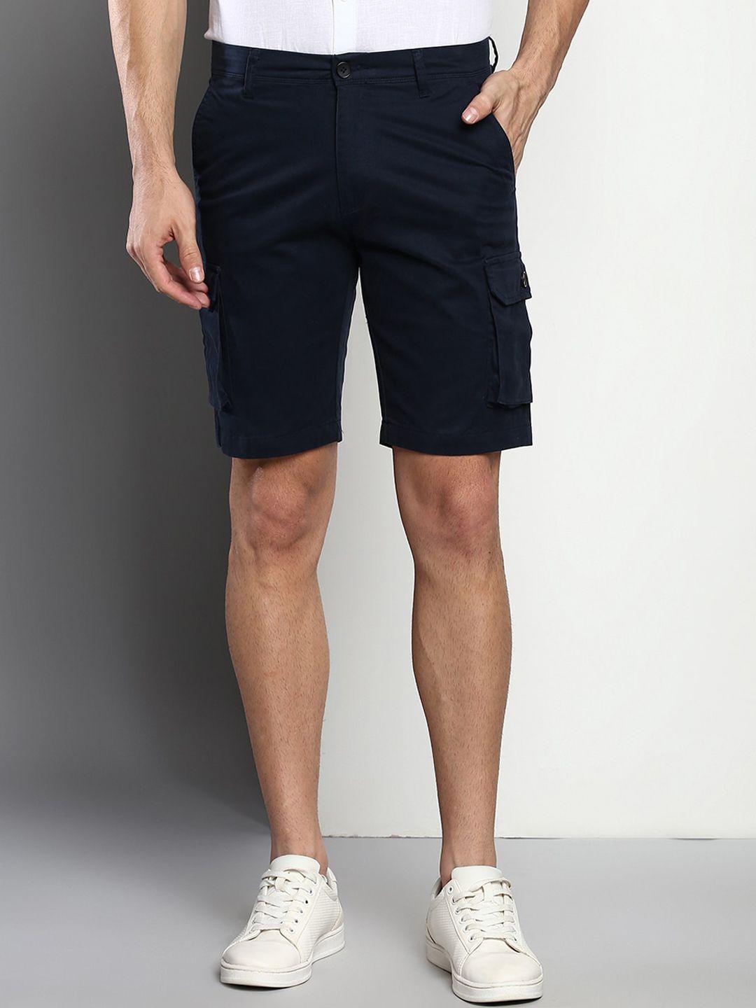 dennis lingo men navy blue slim fit cargo shorts