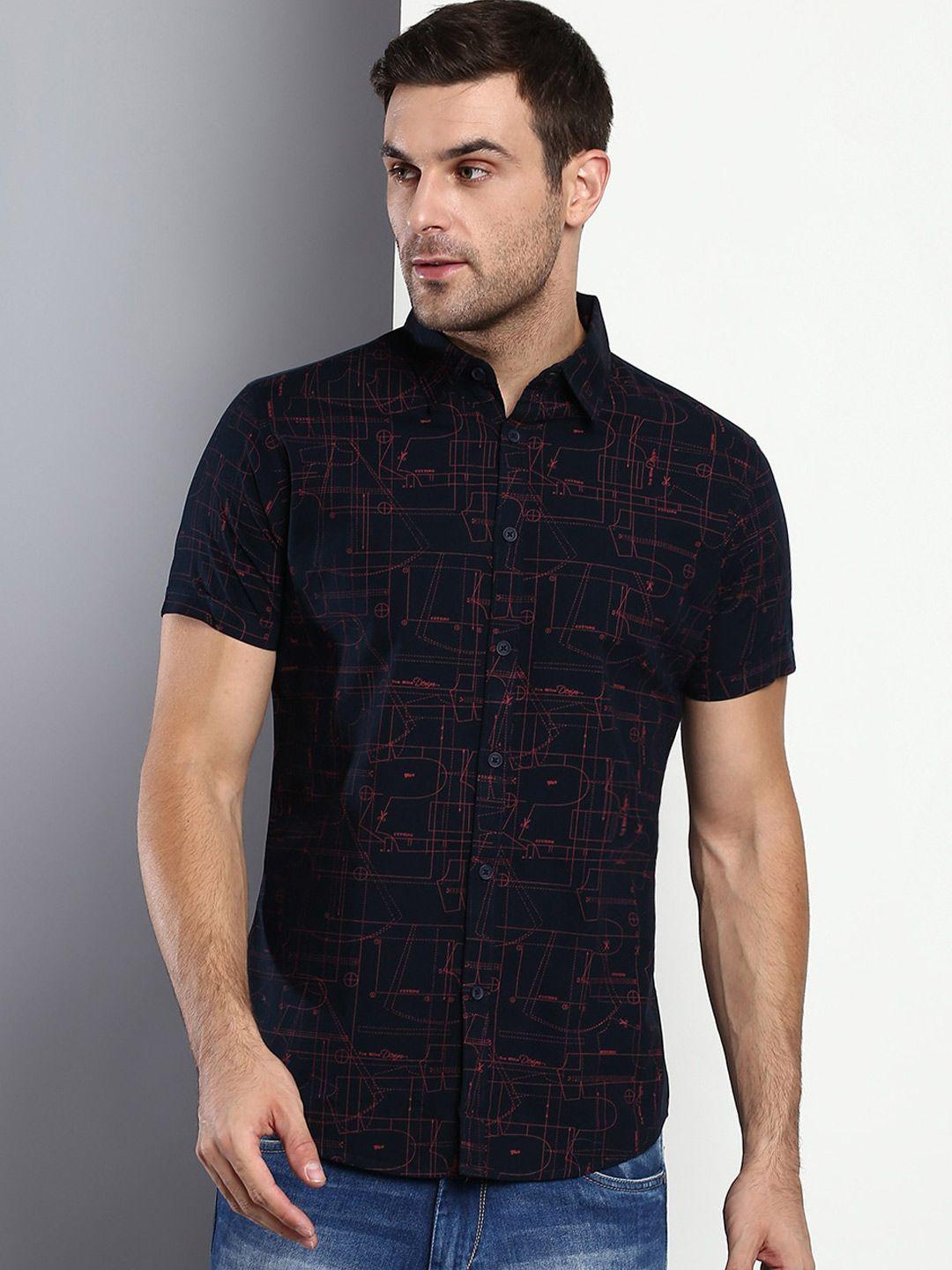 dennis lingo men navy blue slim fit checked casual shirt