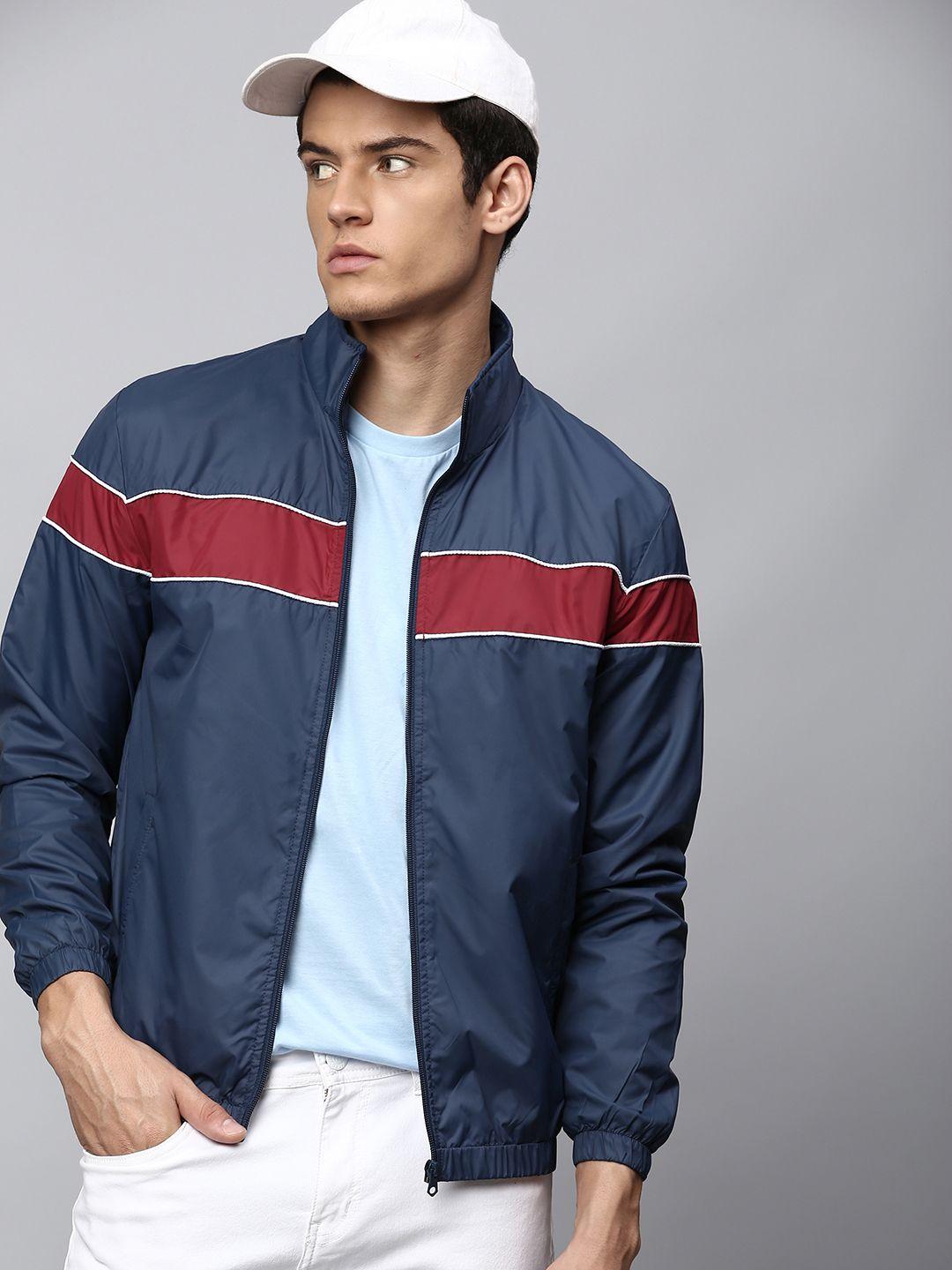 dennis lingo men navy blue striped lightweight outdoor bomber jacket