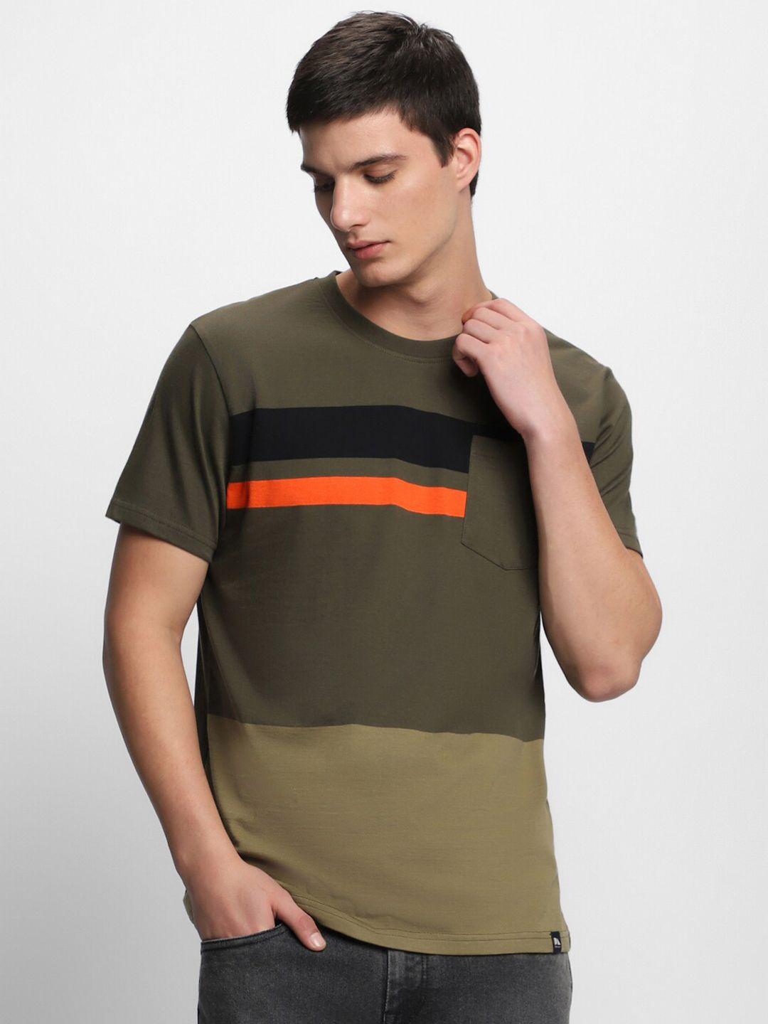 dennis lingo men olive green pockets slim fit t-shirt