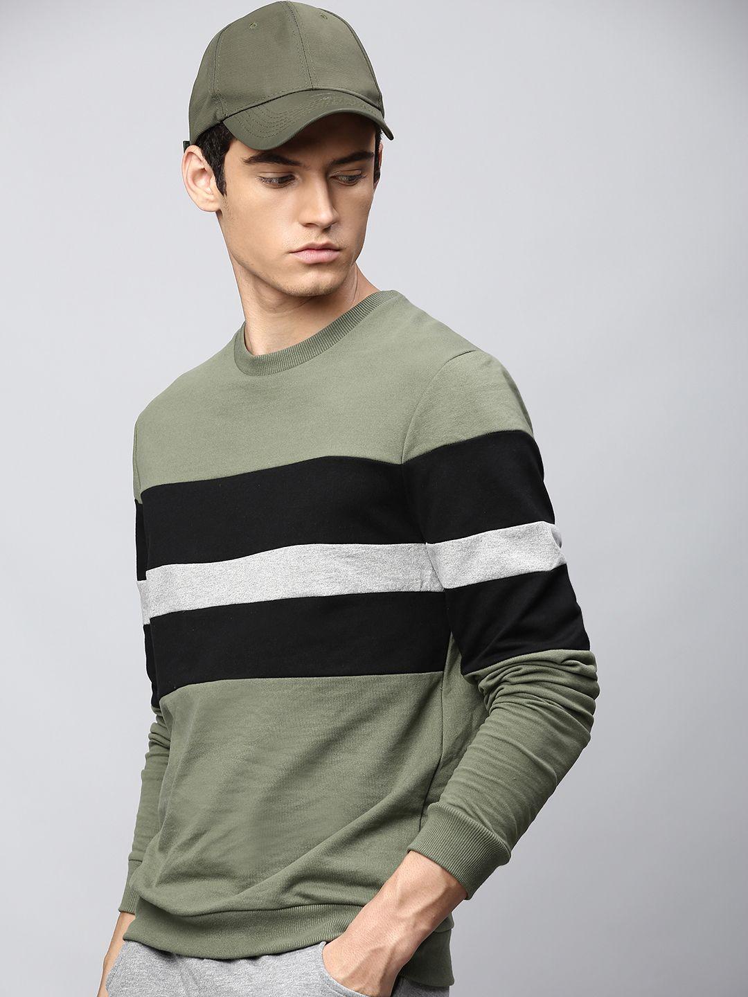 dennis lingo men olive green striped sweatshirt