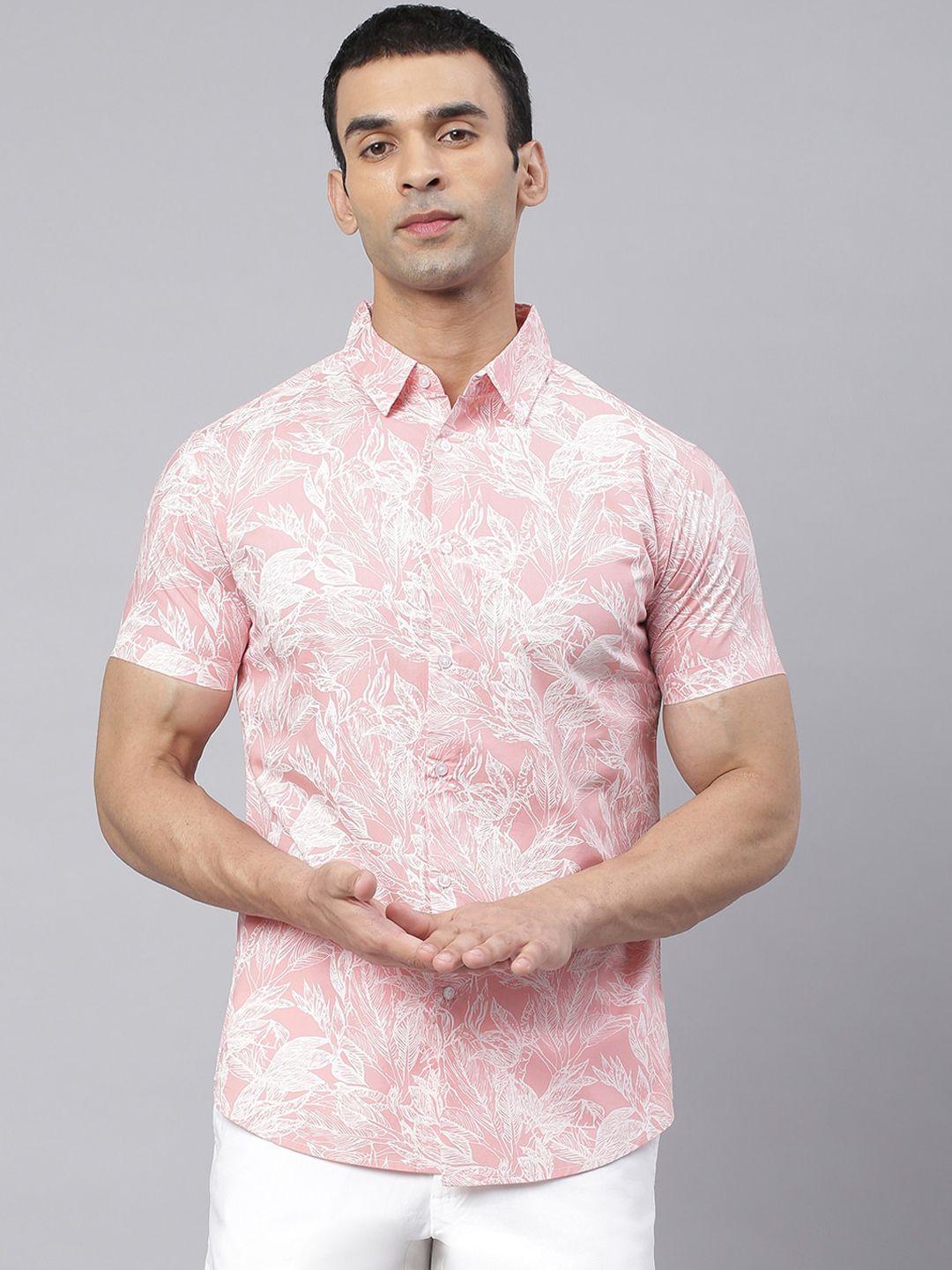 dennis lingo men pink comfort slim fit printed pure cotton casual shirt