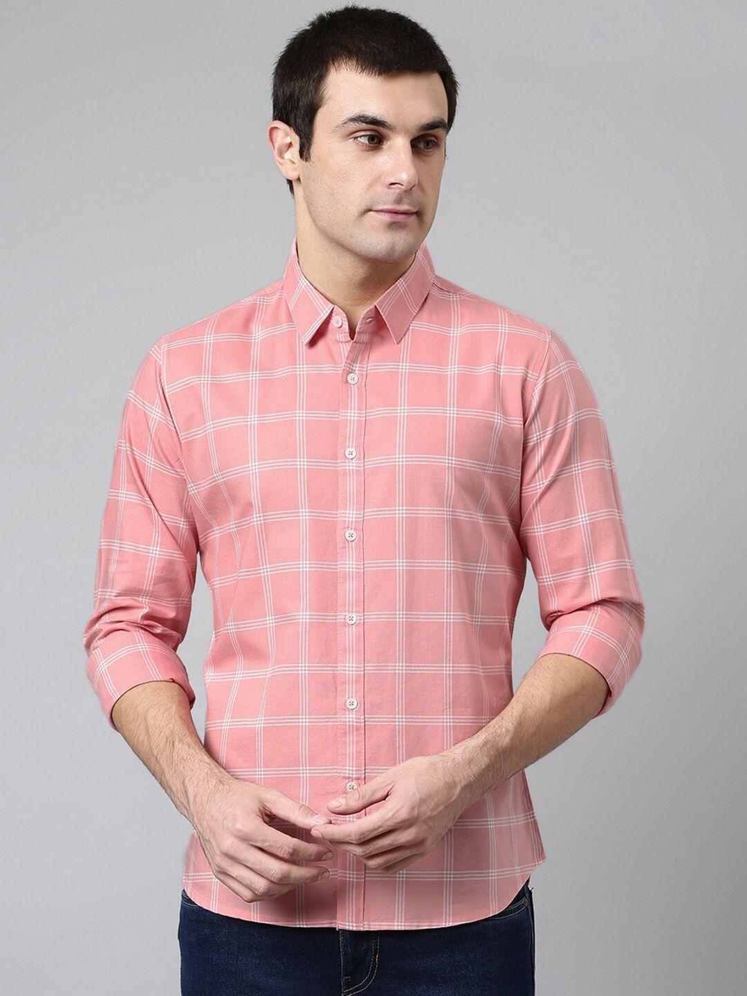 dennis lingo men pink comfort slim fit windowpane checked casual shirt