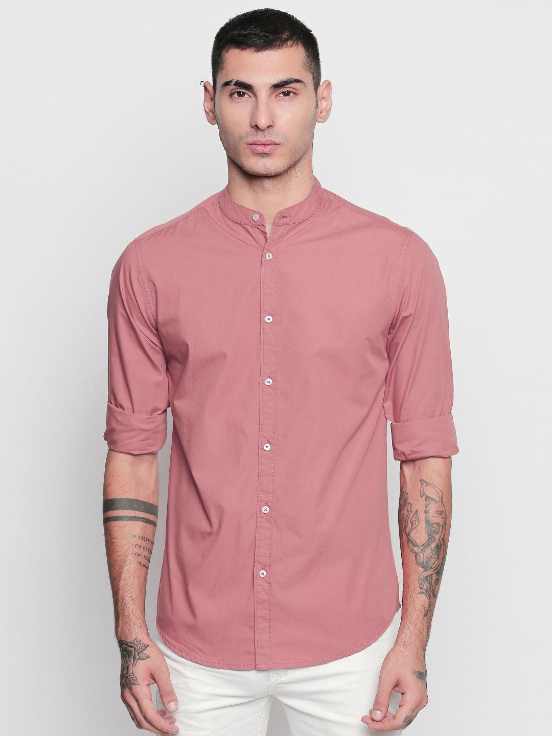 dennis lingo men pink slim fit solid casual shirt