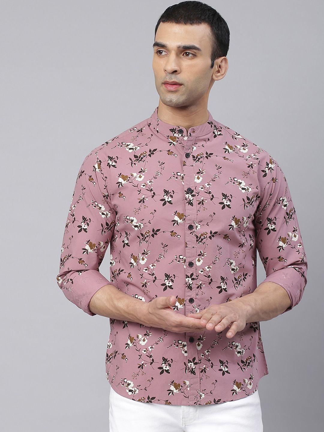dennis lingo men purple comfort slim fit floral printed pure cotton casual shirt