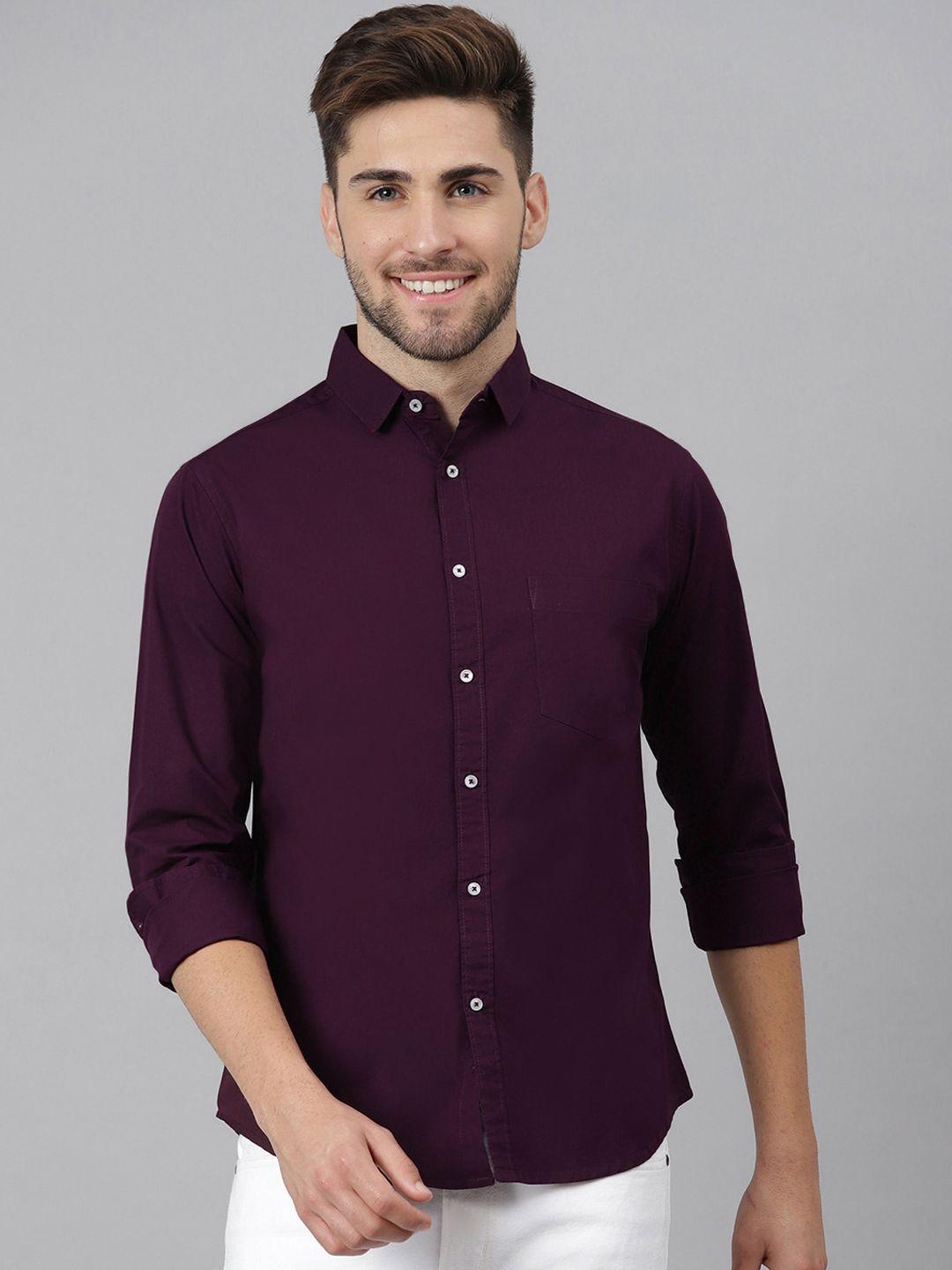 dennis lingo men purple slim fit casual shirt