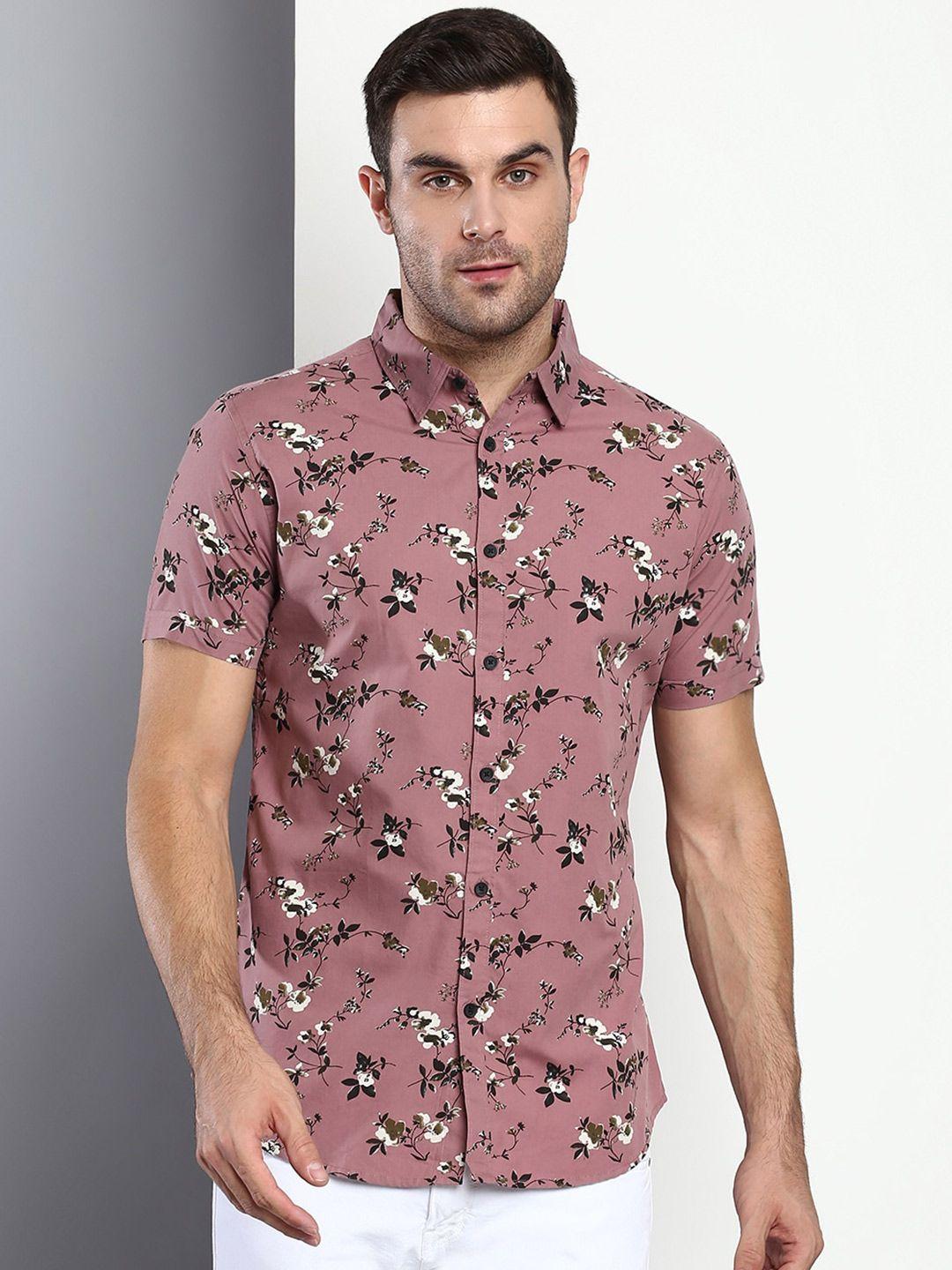 dennis lingo men purple slim fit floral printed casual shirt