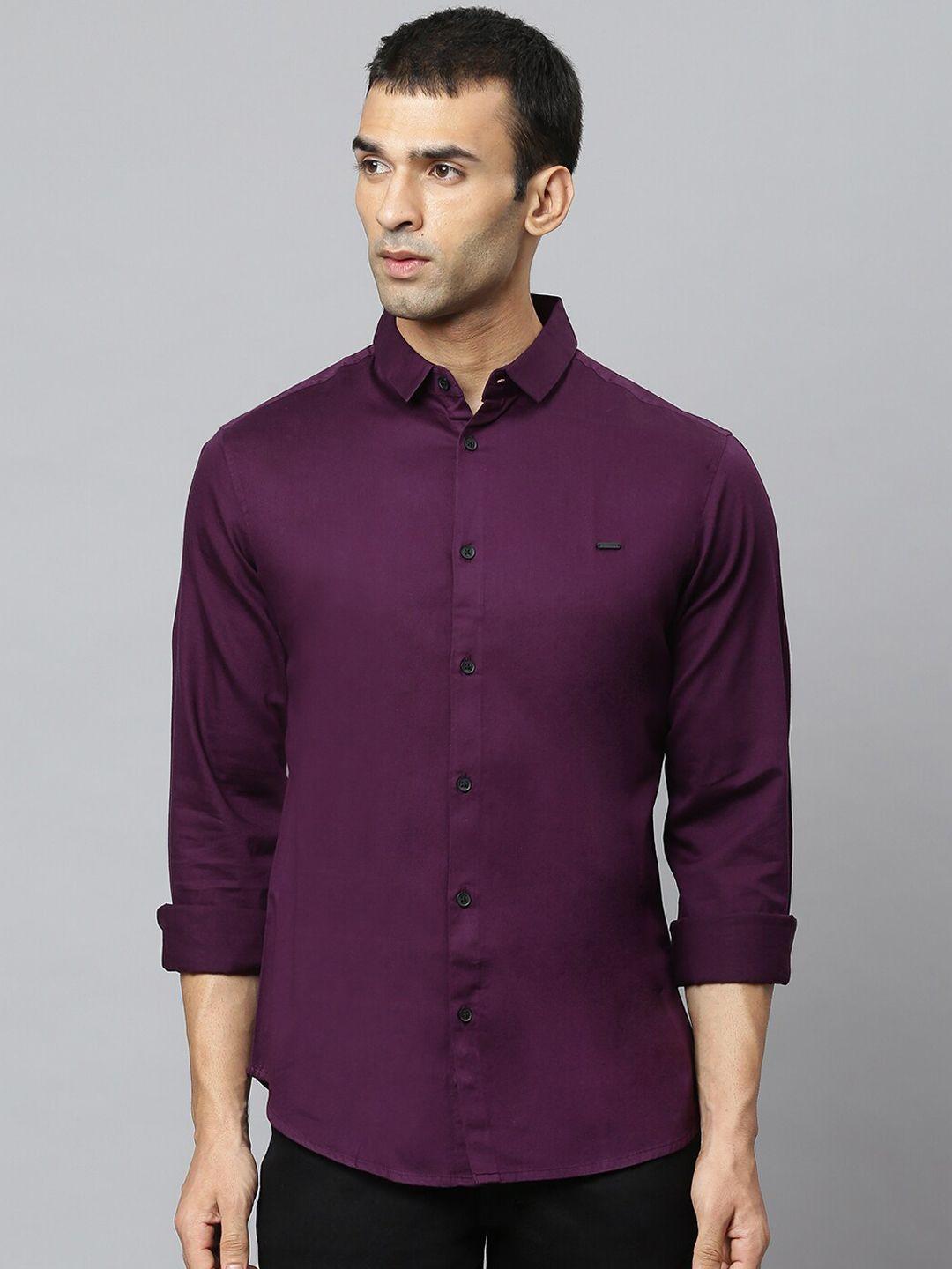 dennis lingo men purple slim fit opaque cotton casual shirt