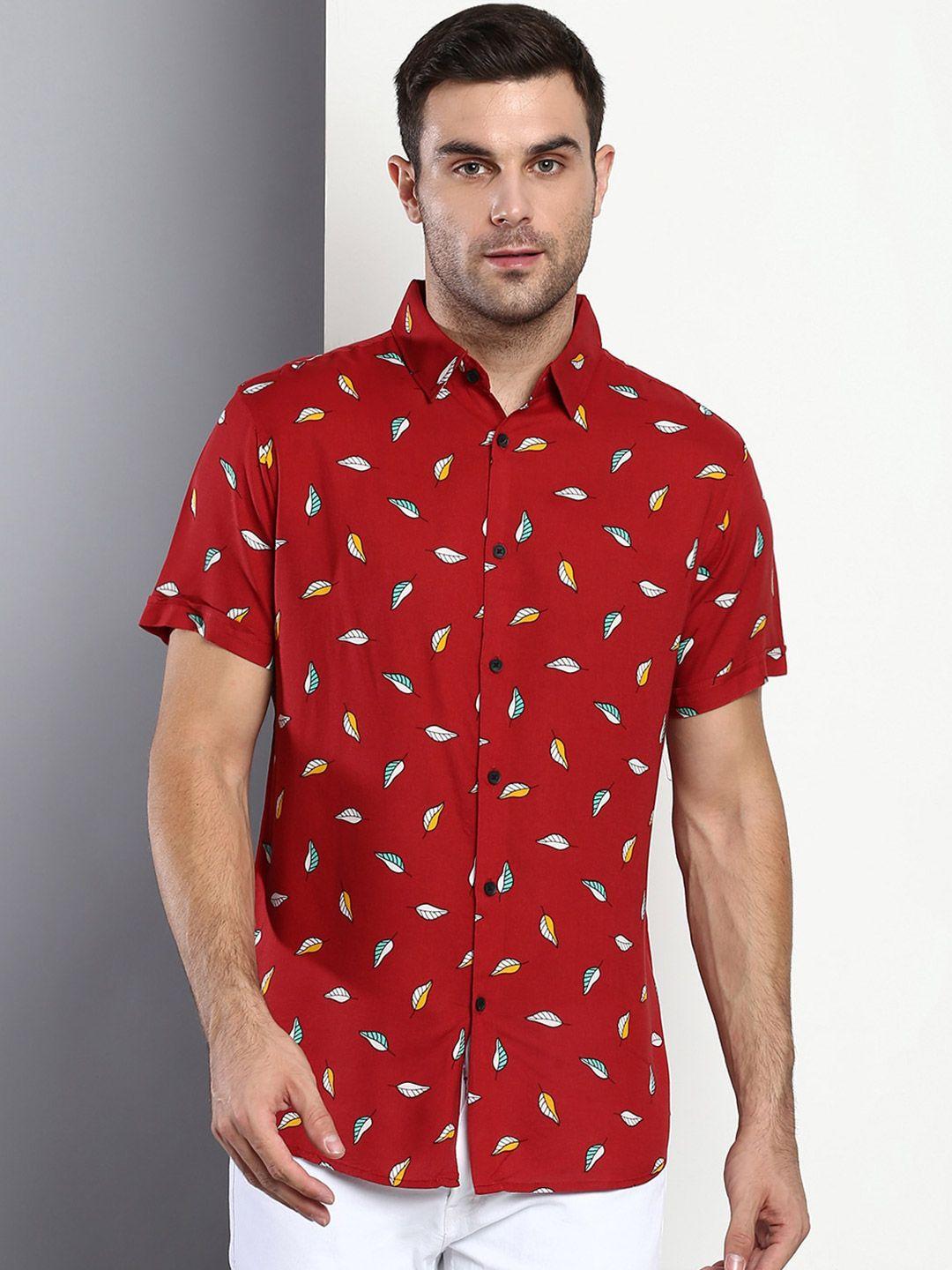 dennis lingo men red slim fit printed casual shirt