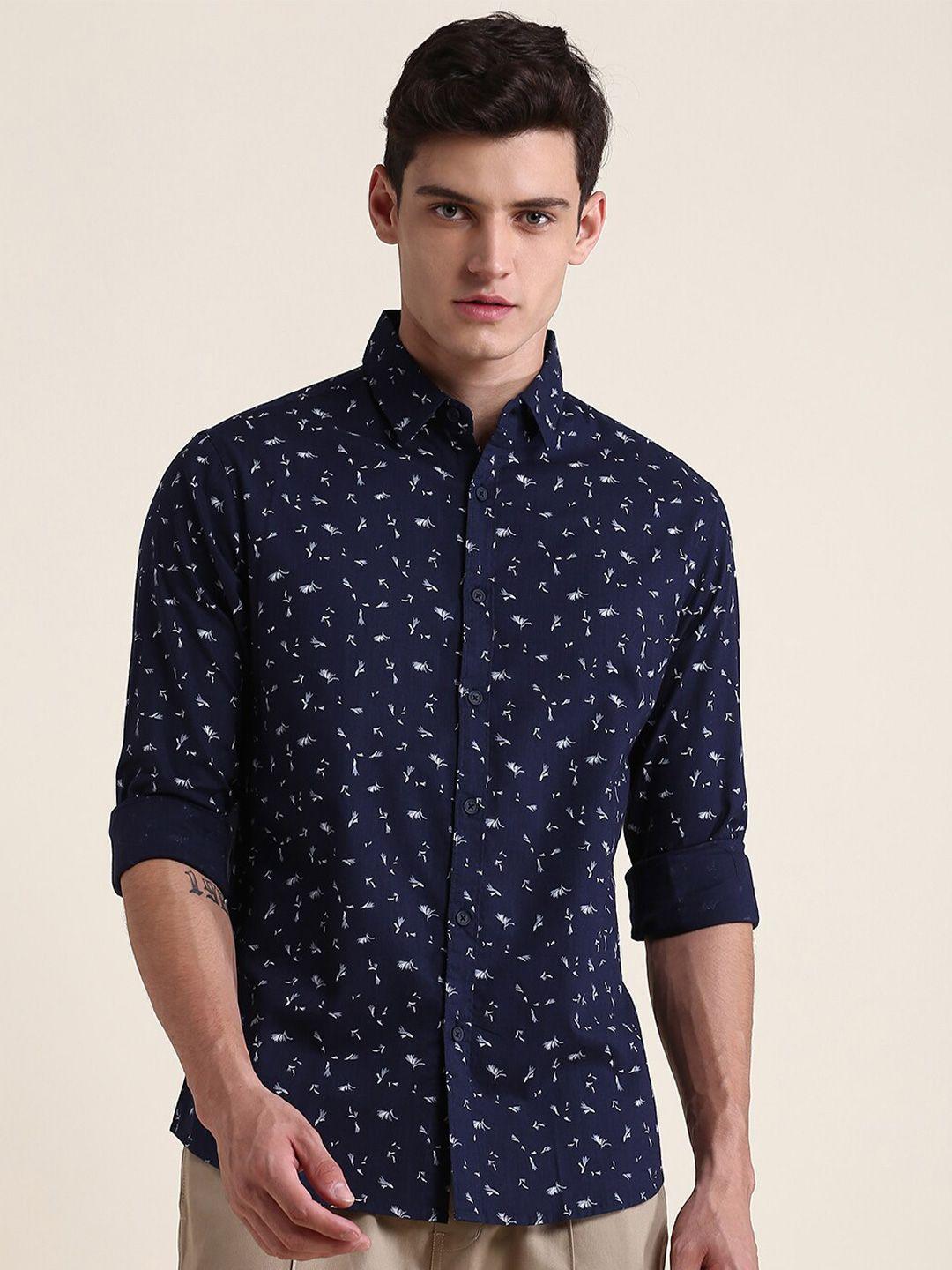 dennis lingo men slim fit floral printed casual cotton shirt