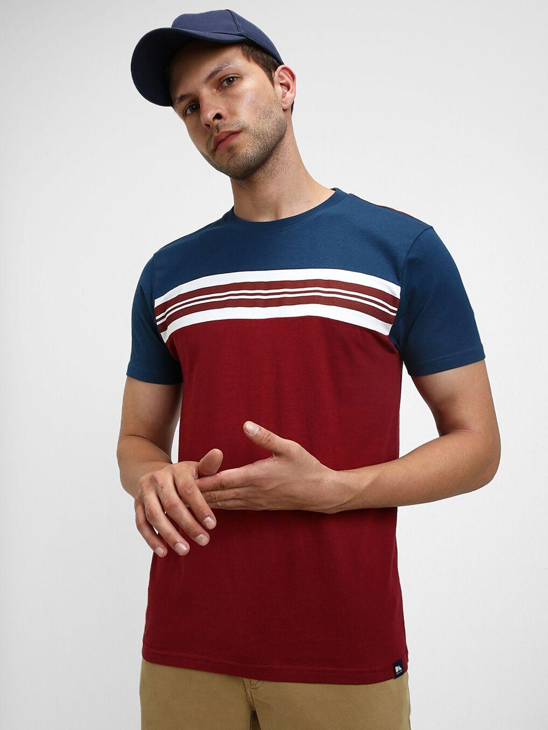 dennis lingo men striped & colourblocked round neck pure cotton t-shirt