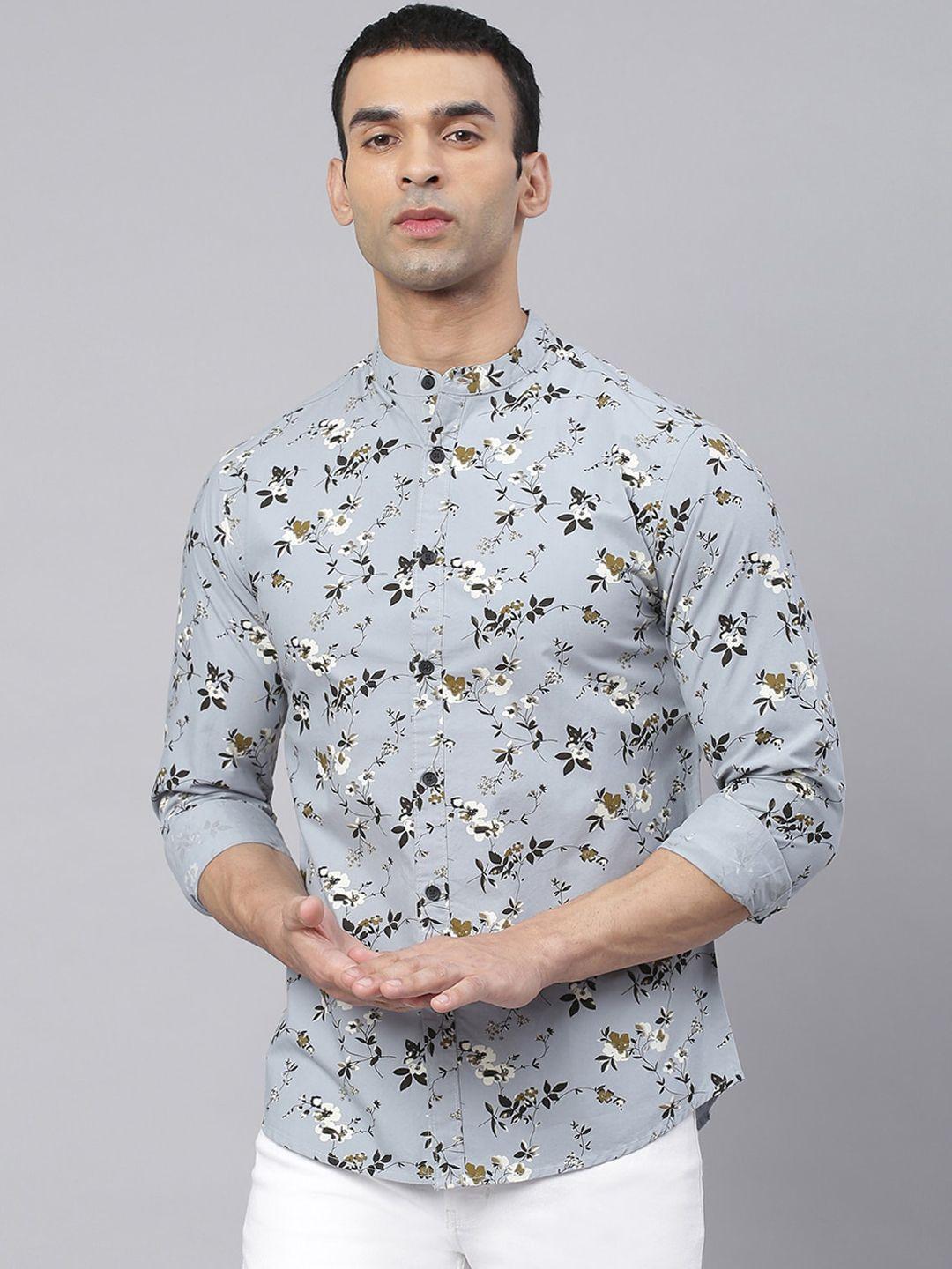 dennis lingo men teal comfort slim fit floral printed pure cotton casual shirt