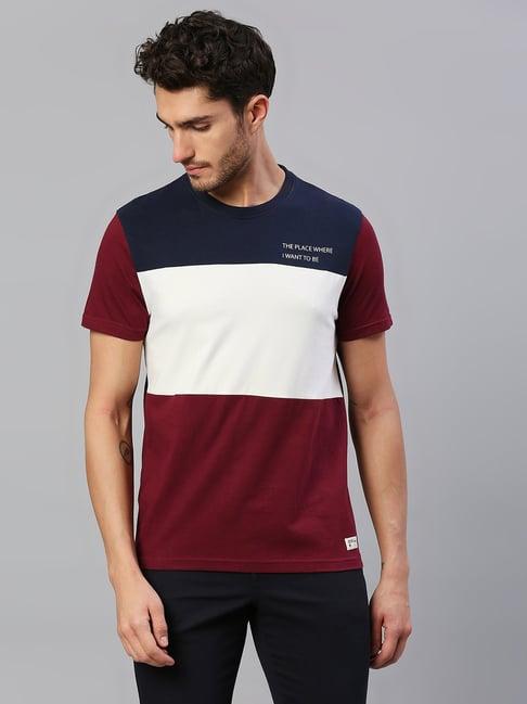 dennis lingo navy & burgundy regular fit crew t-shirt