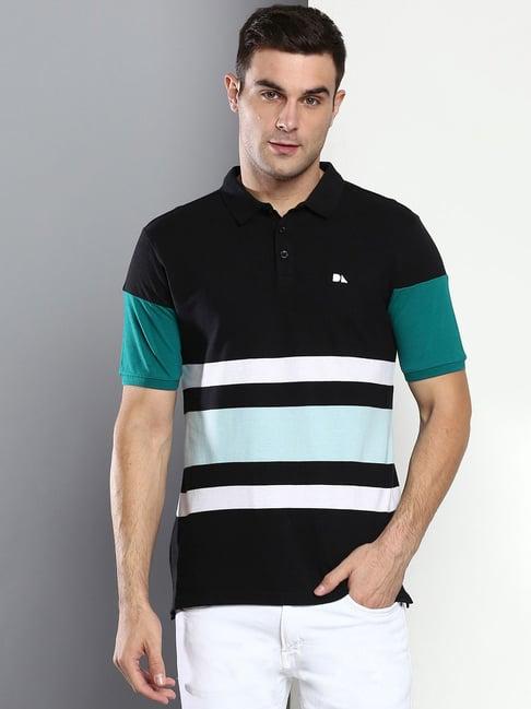 dennis lingo navy cotton slim fit striped polo t-shirt