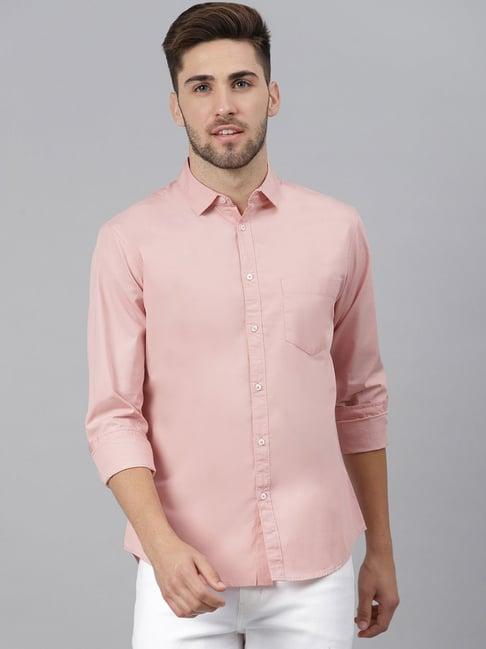 dennis lingo peach cotton slim fit shirt