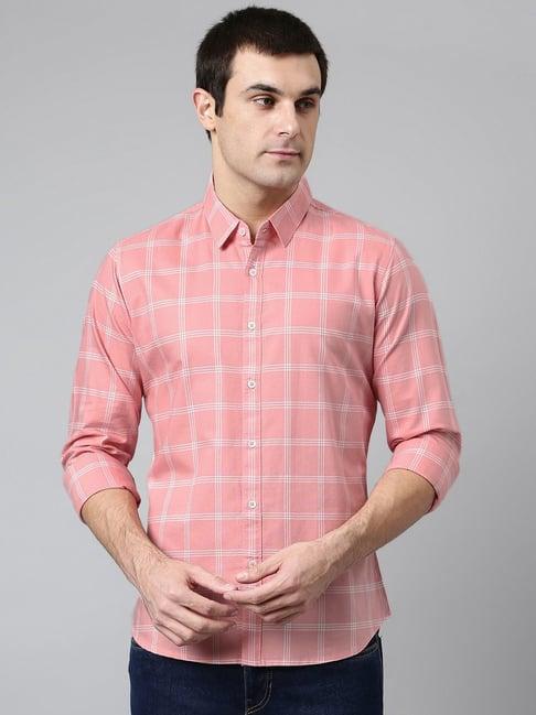 dennis lingo pink cotton slim fit checks shirt