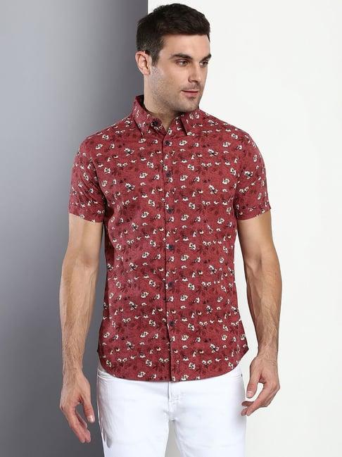 dennis lingo pink cotton slim fit floral print shirt