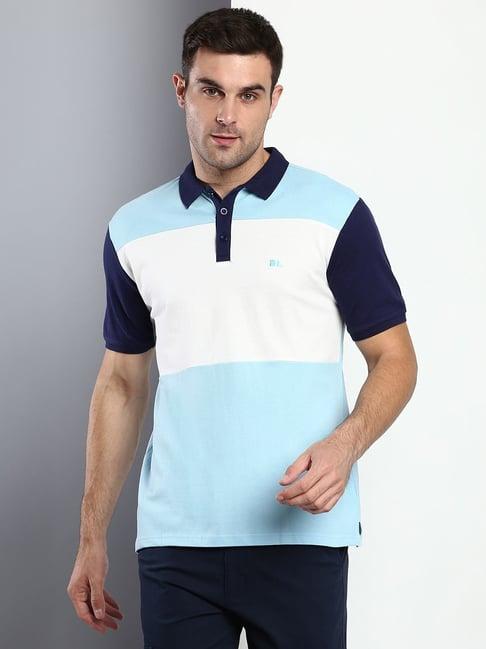 dennis lingo sky blue cotton slim fit colour block polo t-shirt