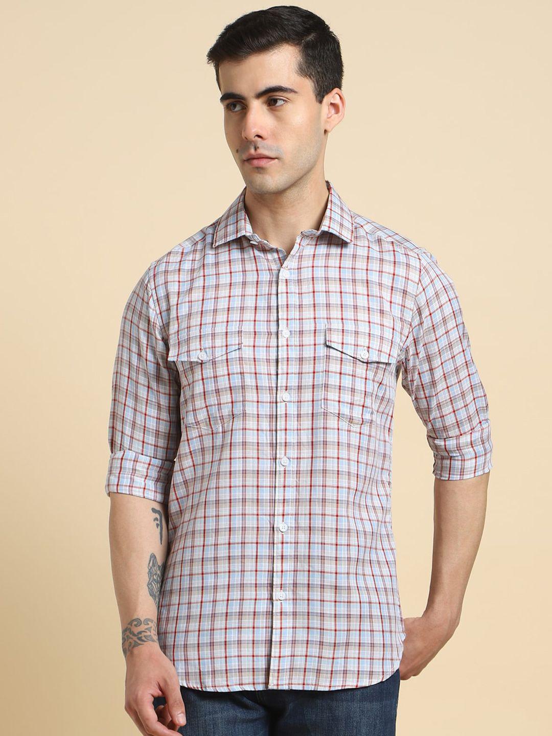 dennis lingo slim fit checked cotton casual shirt