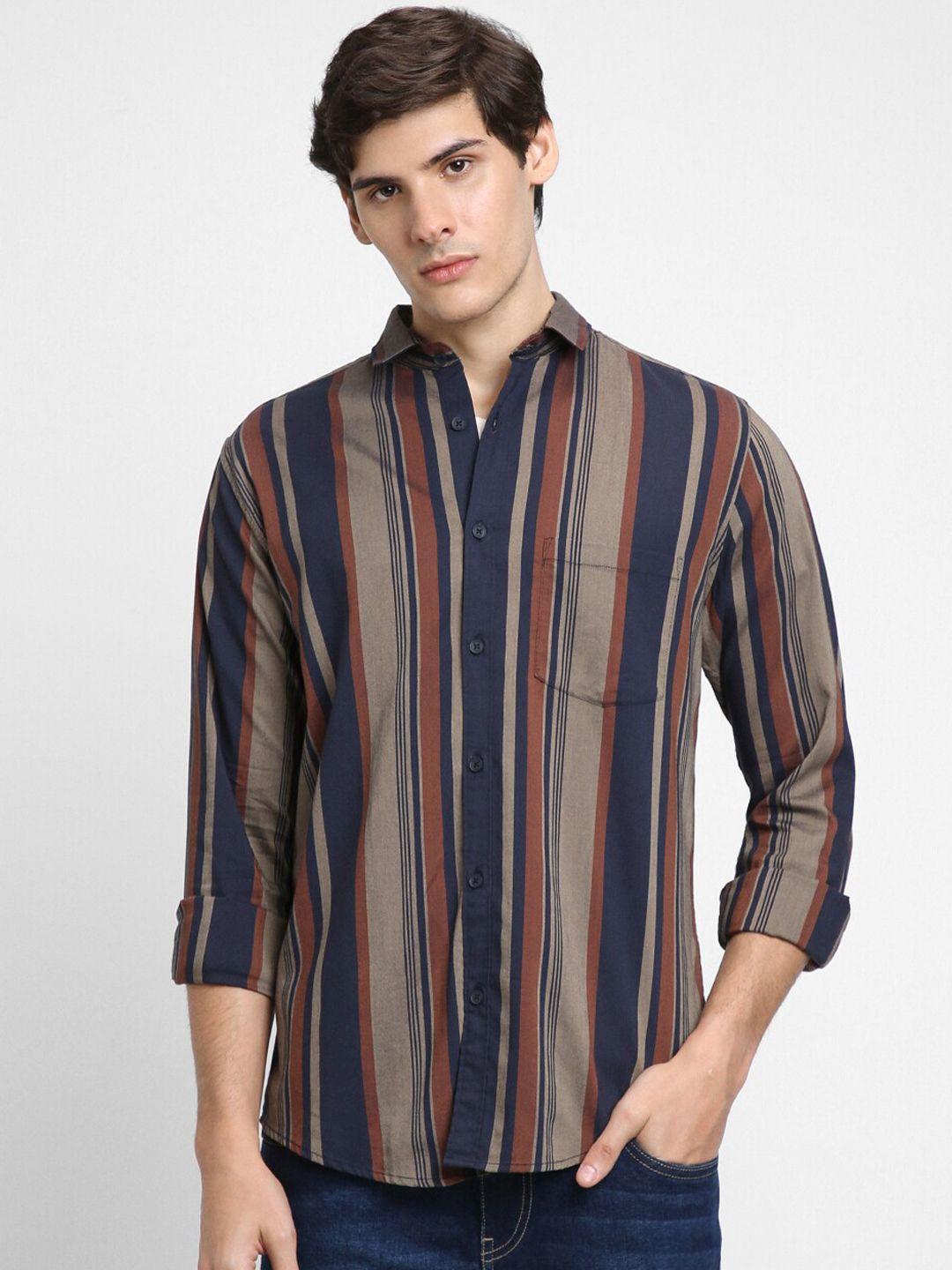 dennis lingo slim fit multi striped cotton casual shirt