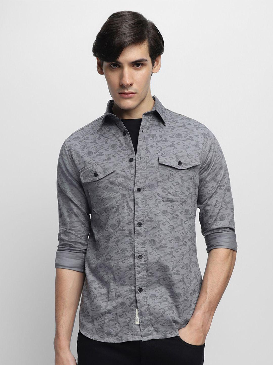 dennis lingo slim fit printed casual shirt