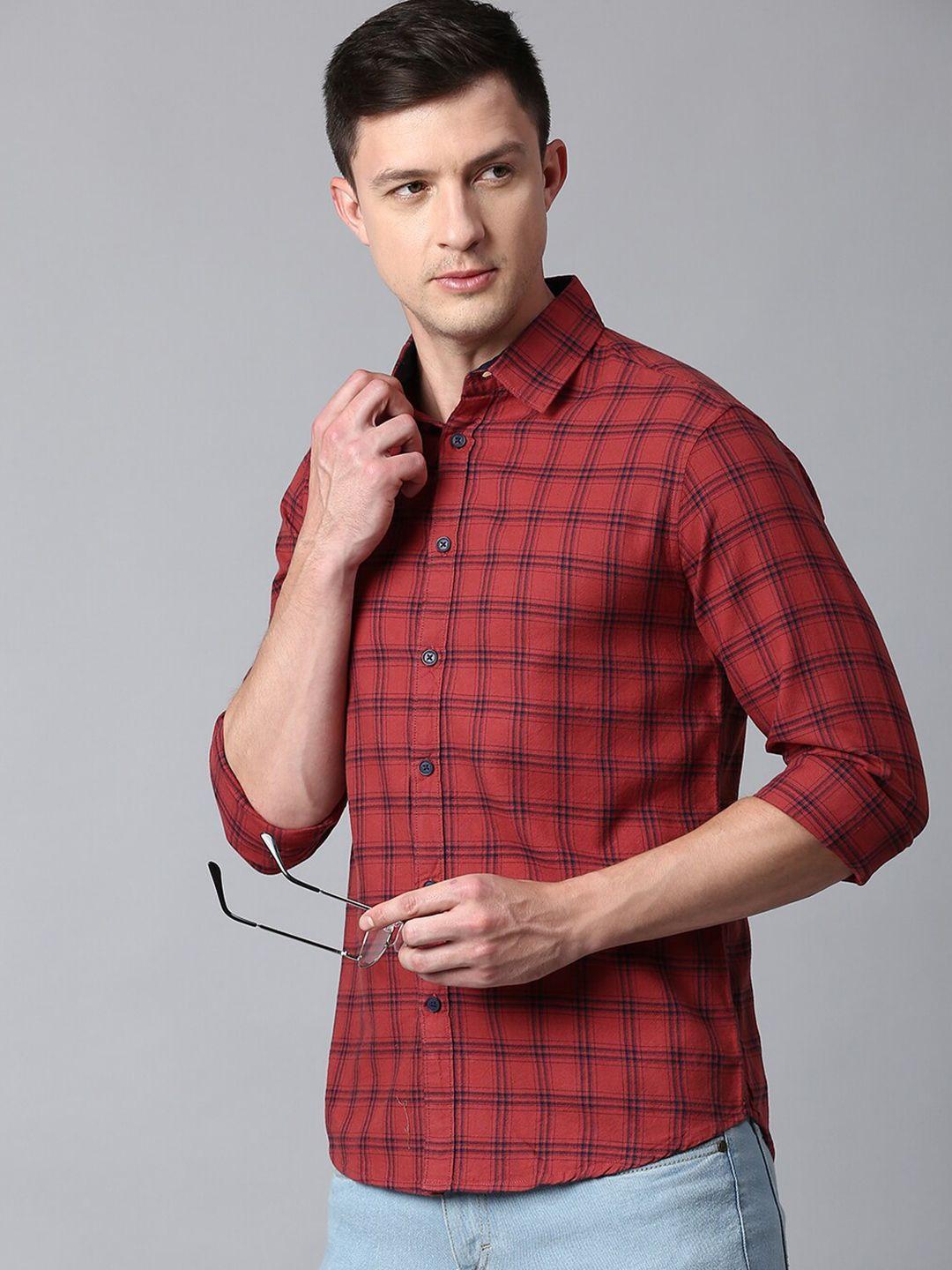 dennis lingo slim fit tartan checked cotton casual shirt