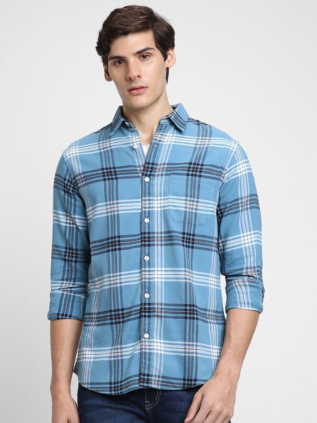 dennis lingo slim fit tartan checked cotton casual shirt