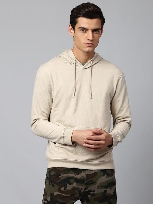 dennis lingo stone beige regular fit hooded sweatshirts