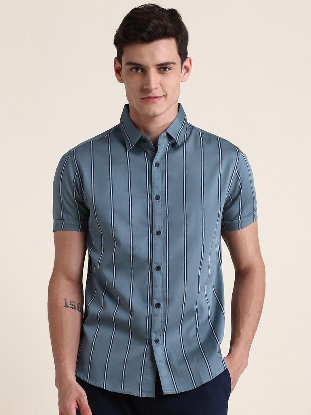 dennis lingo striped pure cotton slim fit short sleeves casual shirt