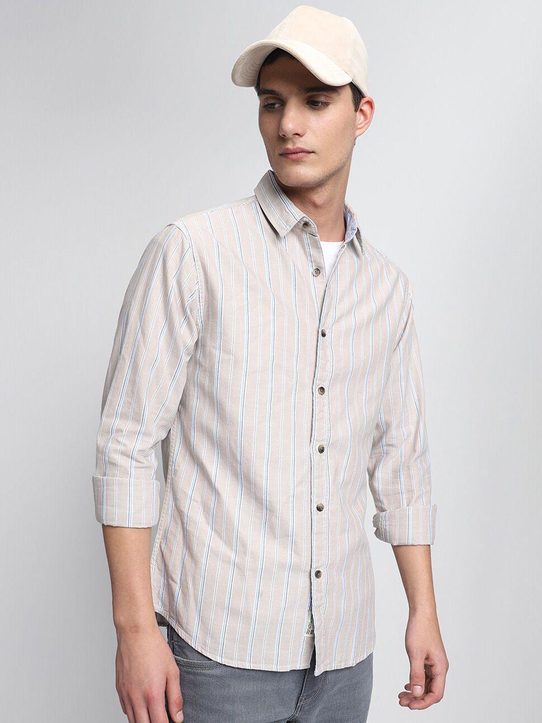 dennis lingo striped spread collar slim fit pure cotton casual shirt