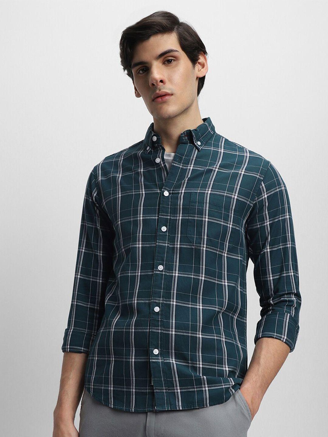 dennis lingo tartan checked pure cotton slim fit casual shirt