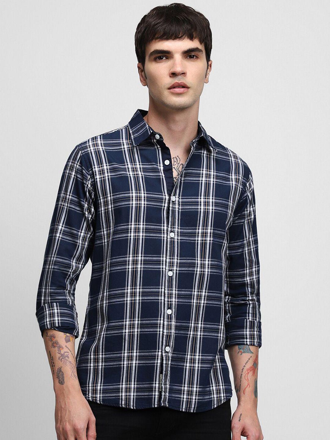 dennis lingo tartan checked slim fit pure cotton casual shirt