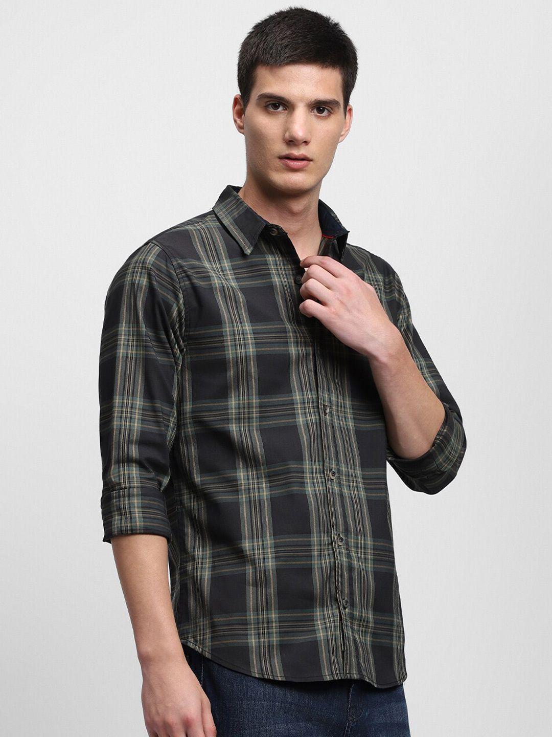 dennis lingo tartan checks checked slim fit cotton casual shirt